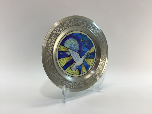 Pewter Stained Glass 10" Plate Christmas Plate Peace on Earth Vintage US Historical Society Collector's Series