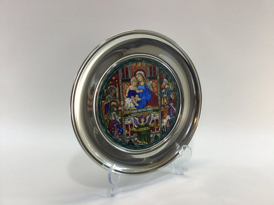 Pewter Stained Glass 10" Plate 1985 Christmas Plate Church of the Advent Boston Vintage US Historical Society Collector's Series