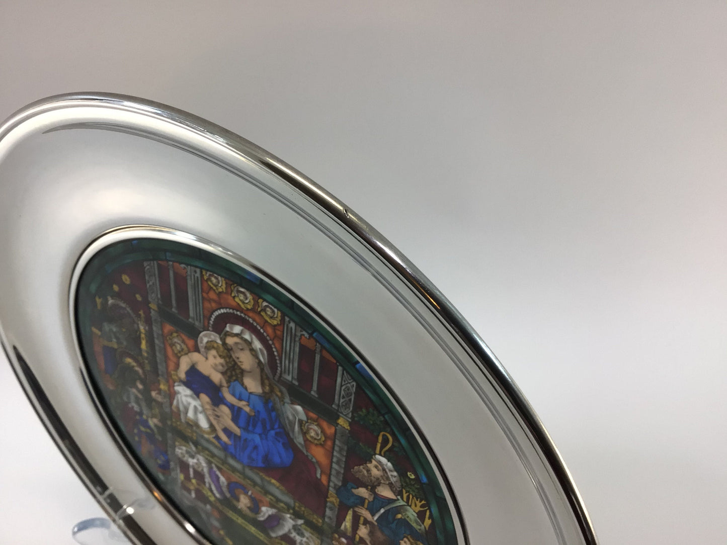 Pewter Stained Glass 10" Plate 1985 Christmas Plate Church of the Advent Boston Vintage US Historical Society Collector's Series