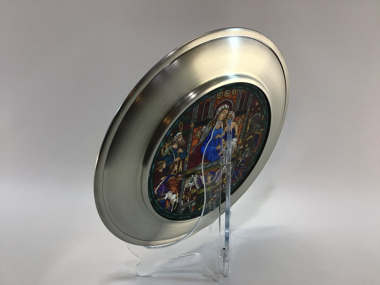 Pewter Stained Glass 10" Plate 1985 Christmas Plate Church of the Advent Boston Vintage US Historical Society Collector's Series