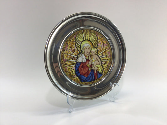 Pewter Stained Glass 10" Plate 1990 Christmas Plate Washington Cathedral Vintage US Historical Society Collector's Series