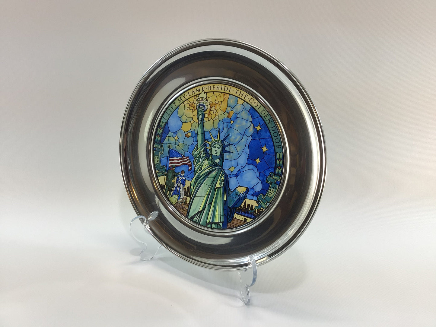 Pewter Stained Glass 10" Plate 1986 Statue of Liberty Vintage US Historical Society Collector's Series