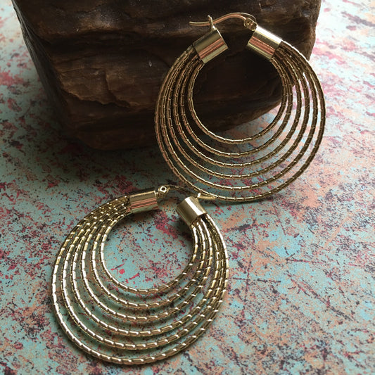 Mod Wire Hoop Earrings Gold Tone Stacked Multi Pierced Everyday Evening