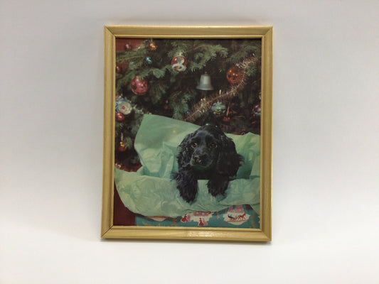 Christmas Gift Spaniel Puppy Painting Vintage 1950's Kitschy Craft Toy Frame Kit