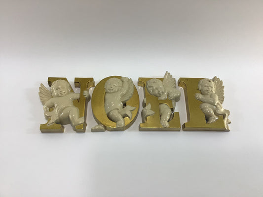 NOEL Christmas Cherubs Wall Decor Set 1987 Burwood Products 3D Gold White Plastic No. 2866-2