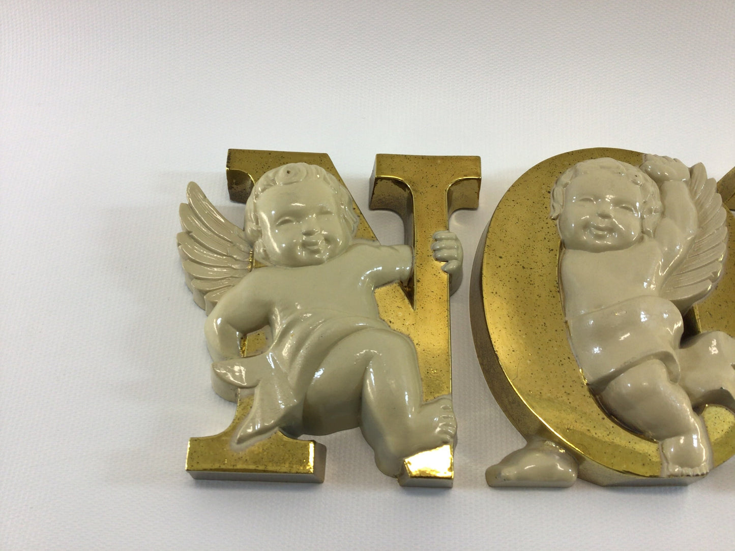 NOEL Christmas Cherubs Wall Decor Set 1987 Burwood Products 3D Gold White Plastic No. 2866-2