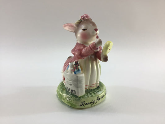 Bunny Rabbit Figurine Ceramic 1980 Avon Precious Moments Representative Award Ready for an Avon day