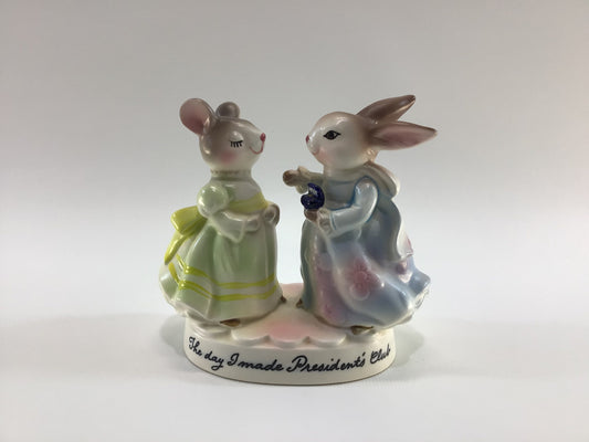 Bunny Rabbit Figurine Ceramic 1980 Avon Precious Moments Representative Award Presidents Club S