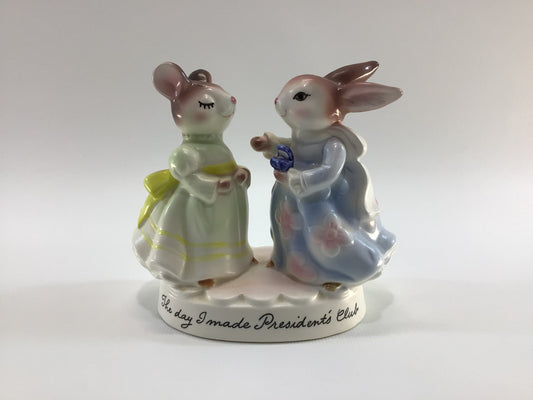 Bunny Rabbit Figurine Ceramic 1980 Avon Precious Moments Representative Award Presidents Club H