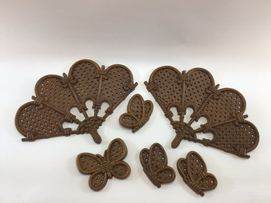 Butterflies and Fans Wall Decor Set Retro Vintage Burwood Prod. 3D Plastic Faux Wood Grain No. 2596