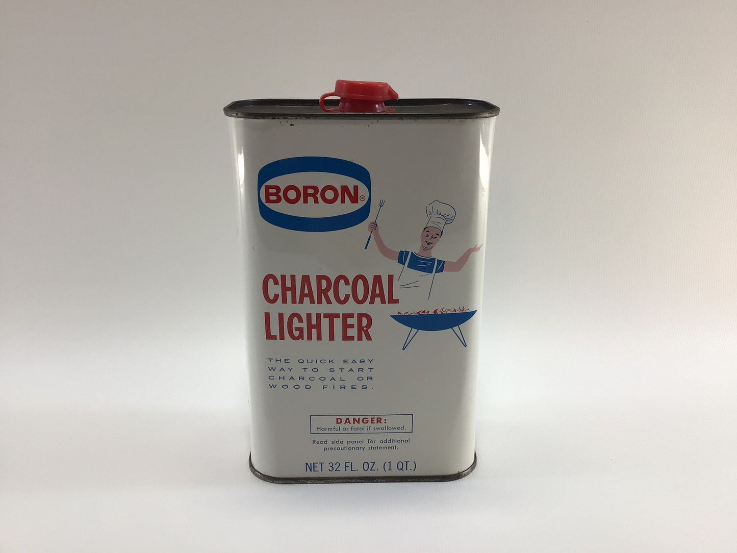 Boron Charcoal Lighter Tin Can 32 fl oz  Vintage Advertising Store Display Collectible