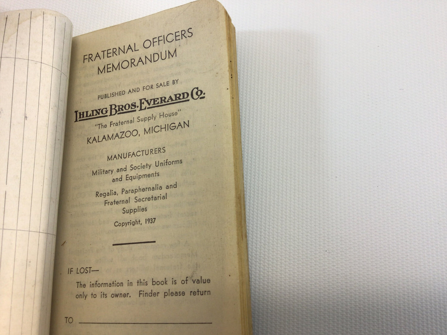 Fraternal Officers Memorandum Vintage Masonic Notes Journal