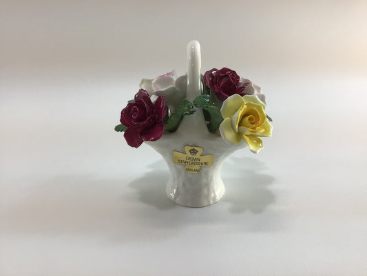 June Roses Basket Hand Painted Bone China Figurine Crown Staffordshire