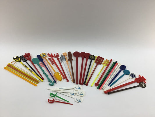 Cocktail Swizzle Stick Assortment Collection 1960s Vintage Barware Advertising