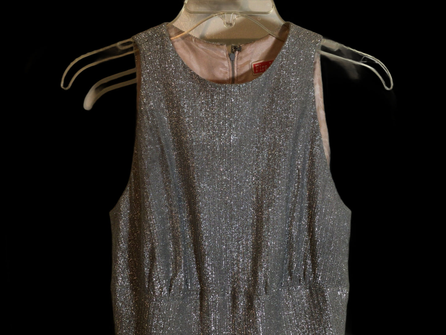 1980s Disco Jumpsuit Metallic Silver Shimmer Bell Bottom Sleeveless Fire House Size Med