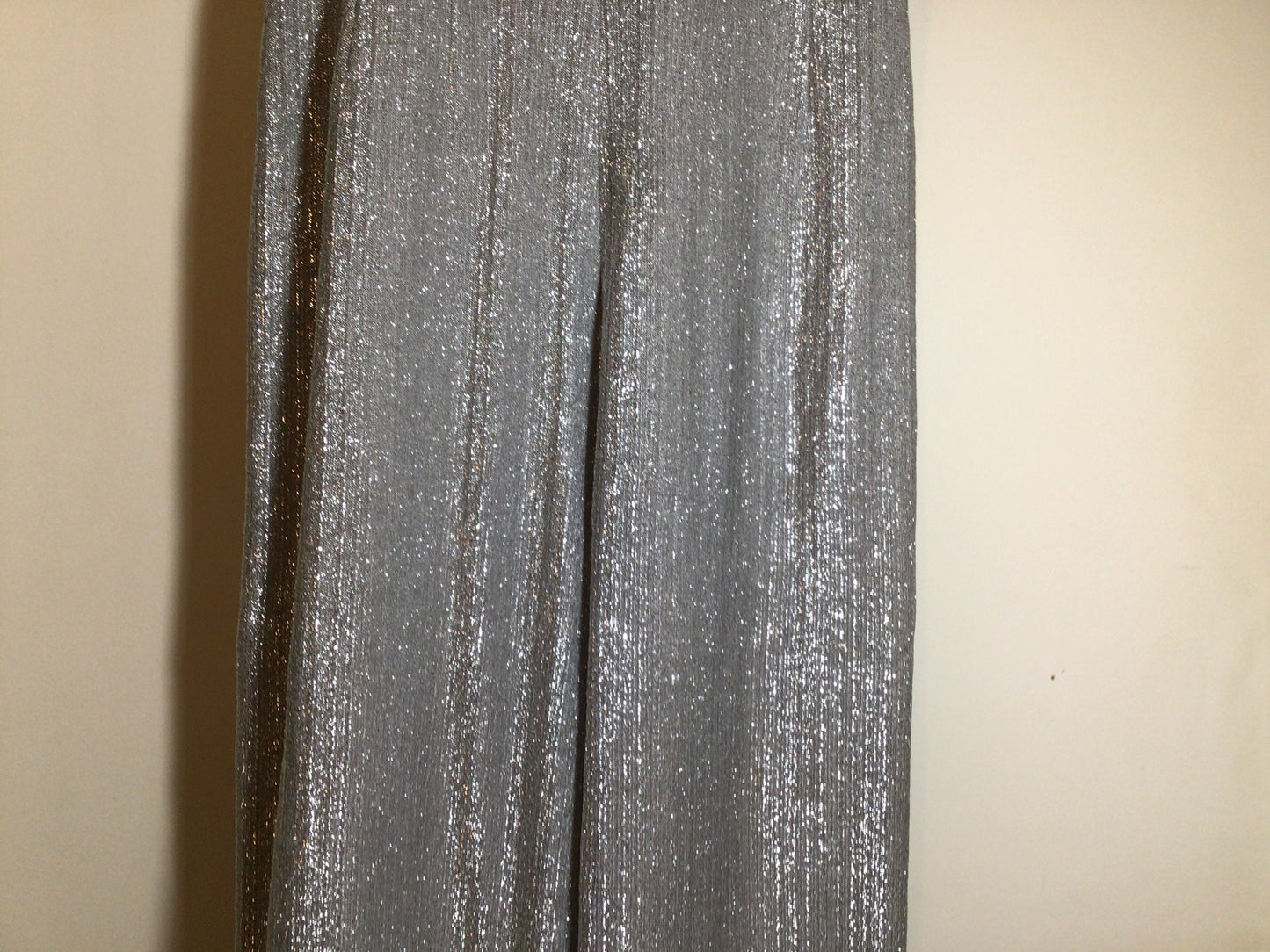 1980s Disco Jumpsuit Metallic Silver Shimmer Bell Bottom Sleeveless Fire House Size Med