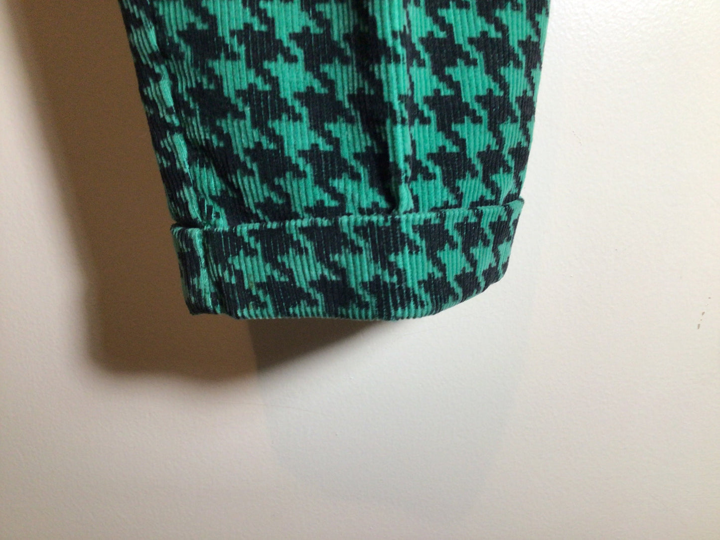 1980s High Waist Pants Teal and Black Houndstooth Corduroy Size 11/12