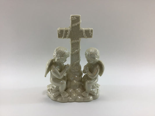 Ceramic Angels Praying Figurine Vintage White Opalescent