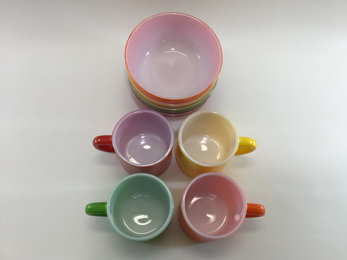 Hazel Atlas Orange Peel Cup Bowl Set Retro Vintage Milk Glass Orange Lemon Lime Watermelon