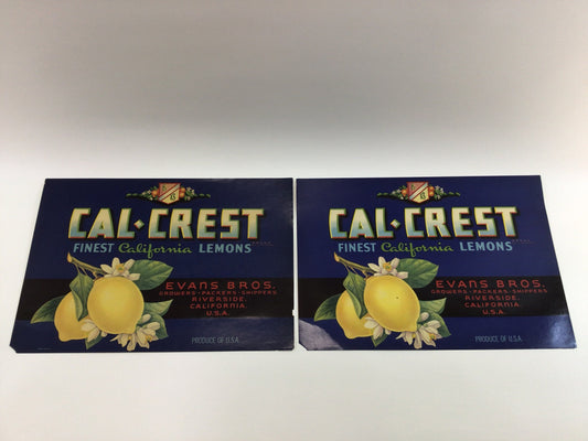 Vintage Fruit Labels 2 Cal-Crest Lemons Farmhouse Wall Decor Crate Label