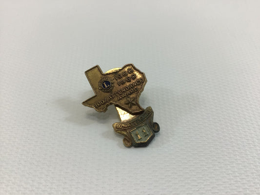 Vintage Lions Club International Hat Pin 100% Attendance 1969 Texas