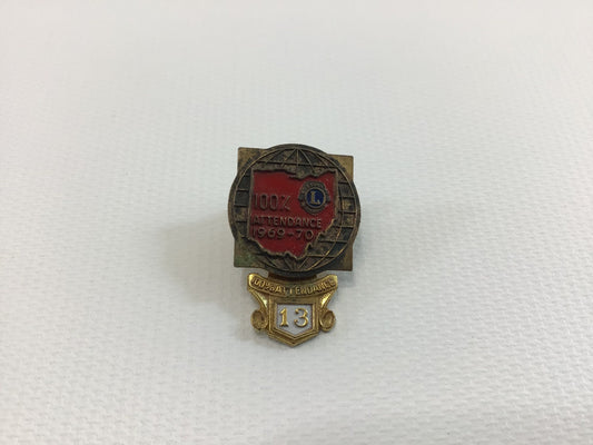 Vintage Lions Club International Hat Pin 100% Attendance 1970 Ohio