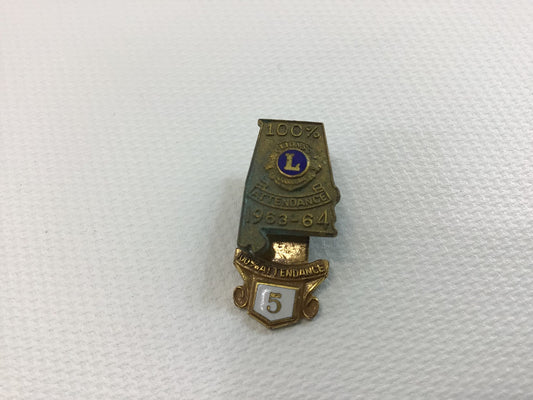 Vintage Lions Club International Hat Pin 100% Attendance 1964 Alabama