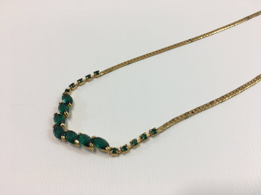 Green Marquise Rhinestone Gold Tone Necklace