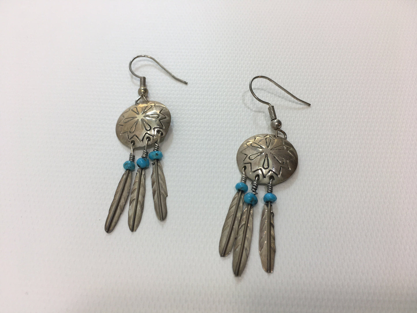 Sterling Silver 925 Turquoise Dangle Wire Earrings