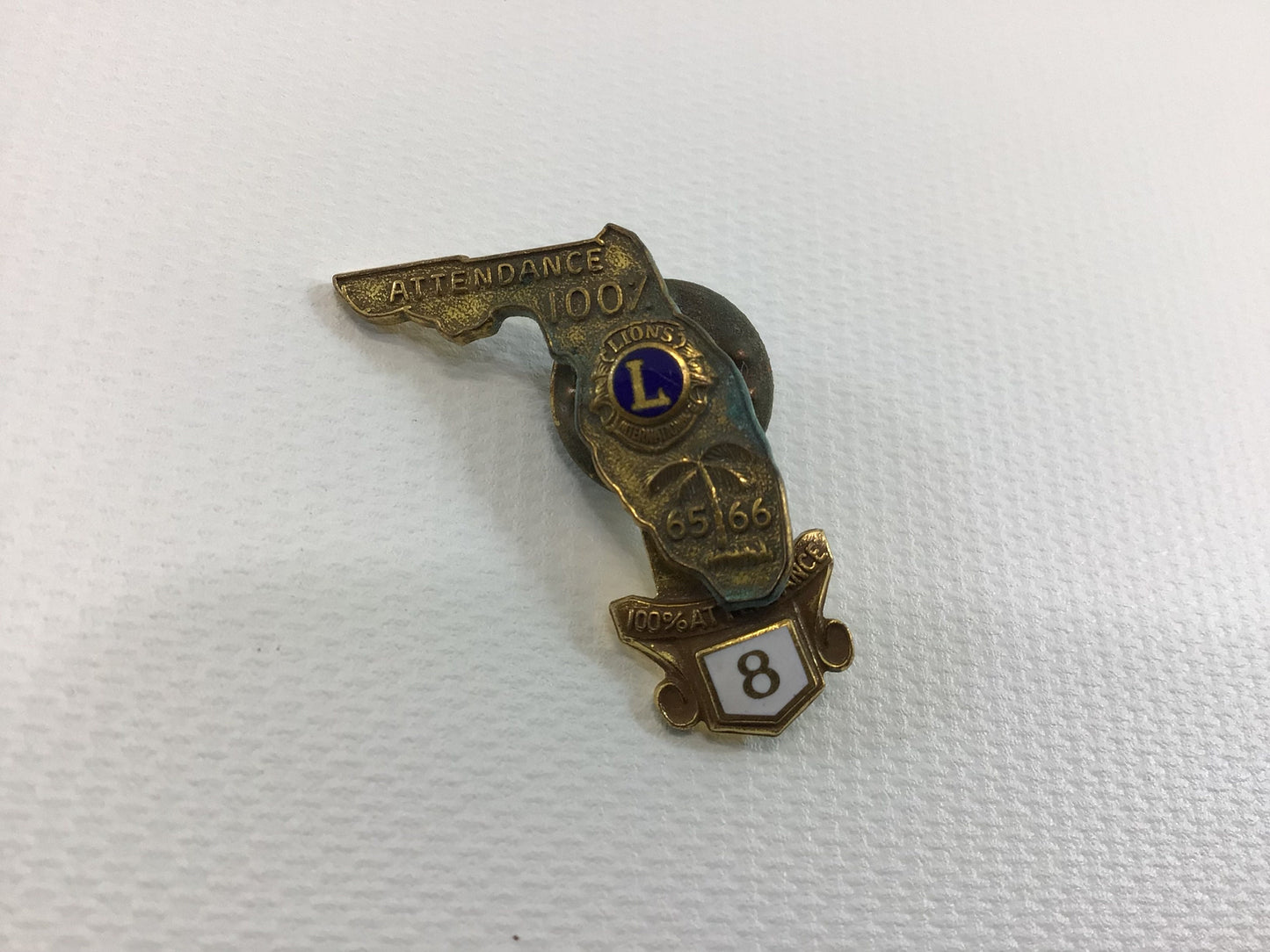 Vintage Lions Club International Hat Pin 100% Attendance 1966 Florida