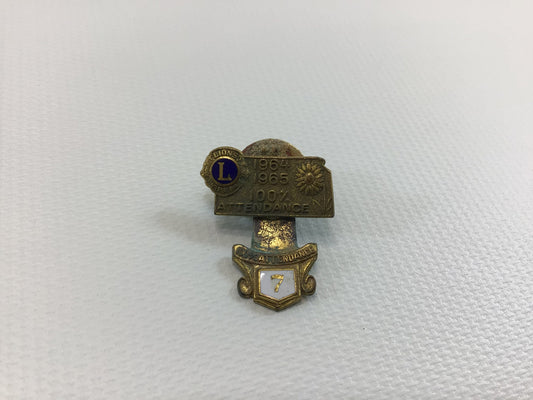 Vintage Lions Club International Hat Pin 100% Attendance 1965 Pennsylvania