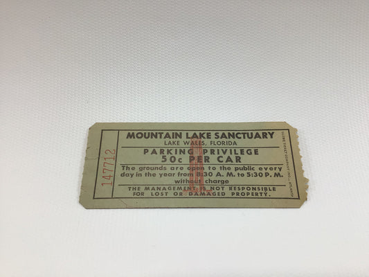 Mountain Lake Sanctuary Parking Ticket Vintage Lake Wales Florida Ephemera