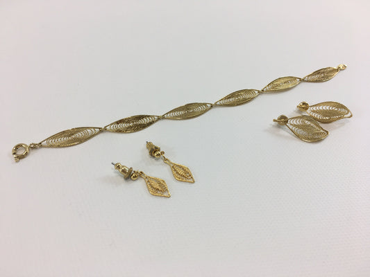 Trifari Gold Tone Bracelet and Dangle Post Earrings Set