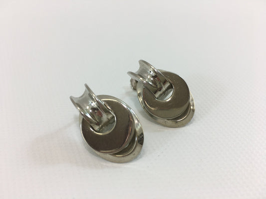 Karu Silver Tone Earrings Screw Back Oval Geometric Design