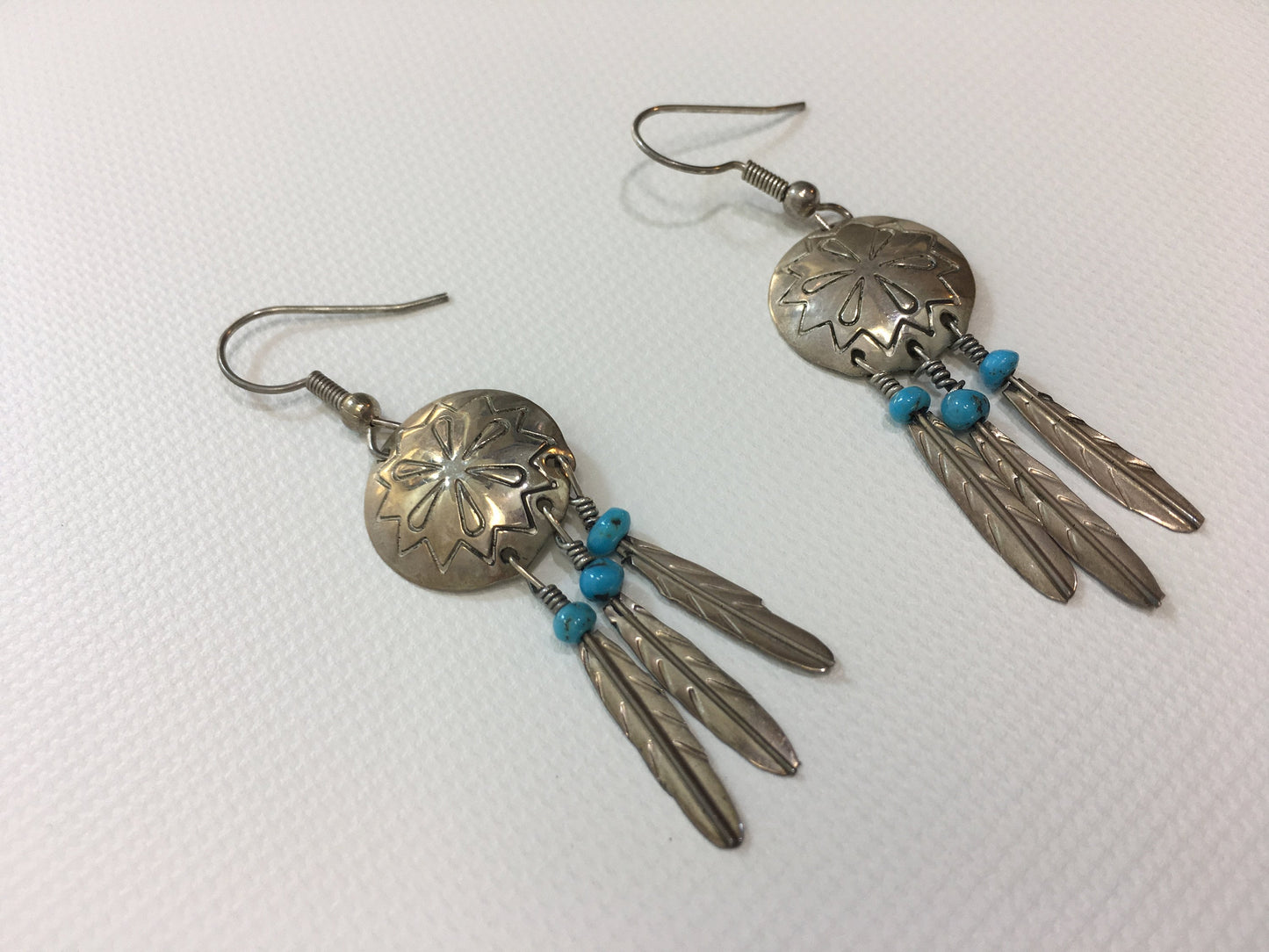 Sterling Silver 925 Turquoise Dangle Wire Earrings