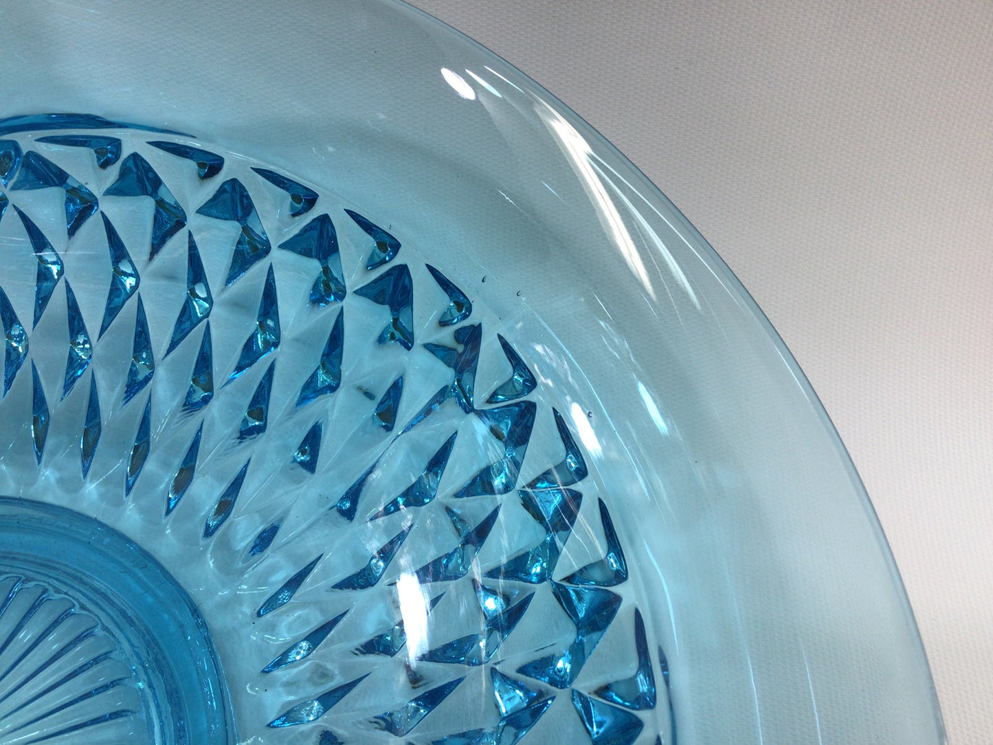 Blue Art Glass 13" Basket Vintage Tiara Indiana Glass Diamond Point Pattern