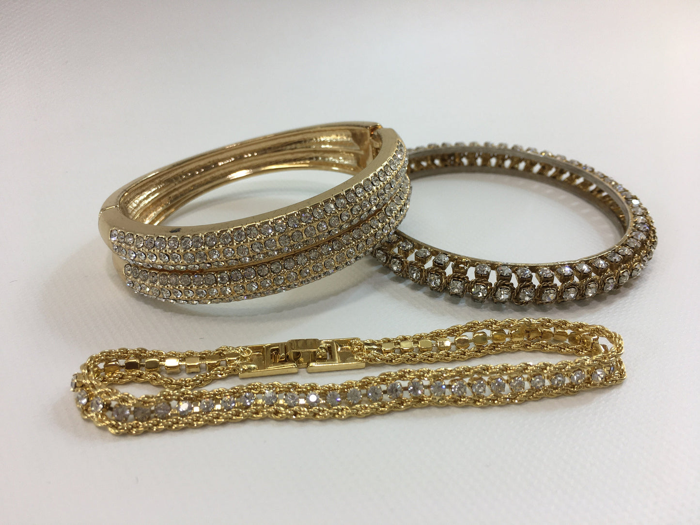 Gold Tone Rhinestone Bracelets Lot Tennis Cuff Vintage Fashion Jewelry