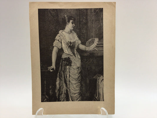 Victorian Fashion Book Plate Etching Elegant Woman Reverse Side Poem Ketchin' Santa Claus