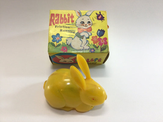 Yellow Rabbit Friction Toy in Box Vintage Collectible Kitsch