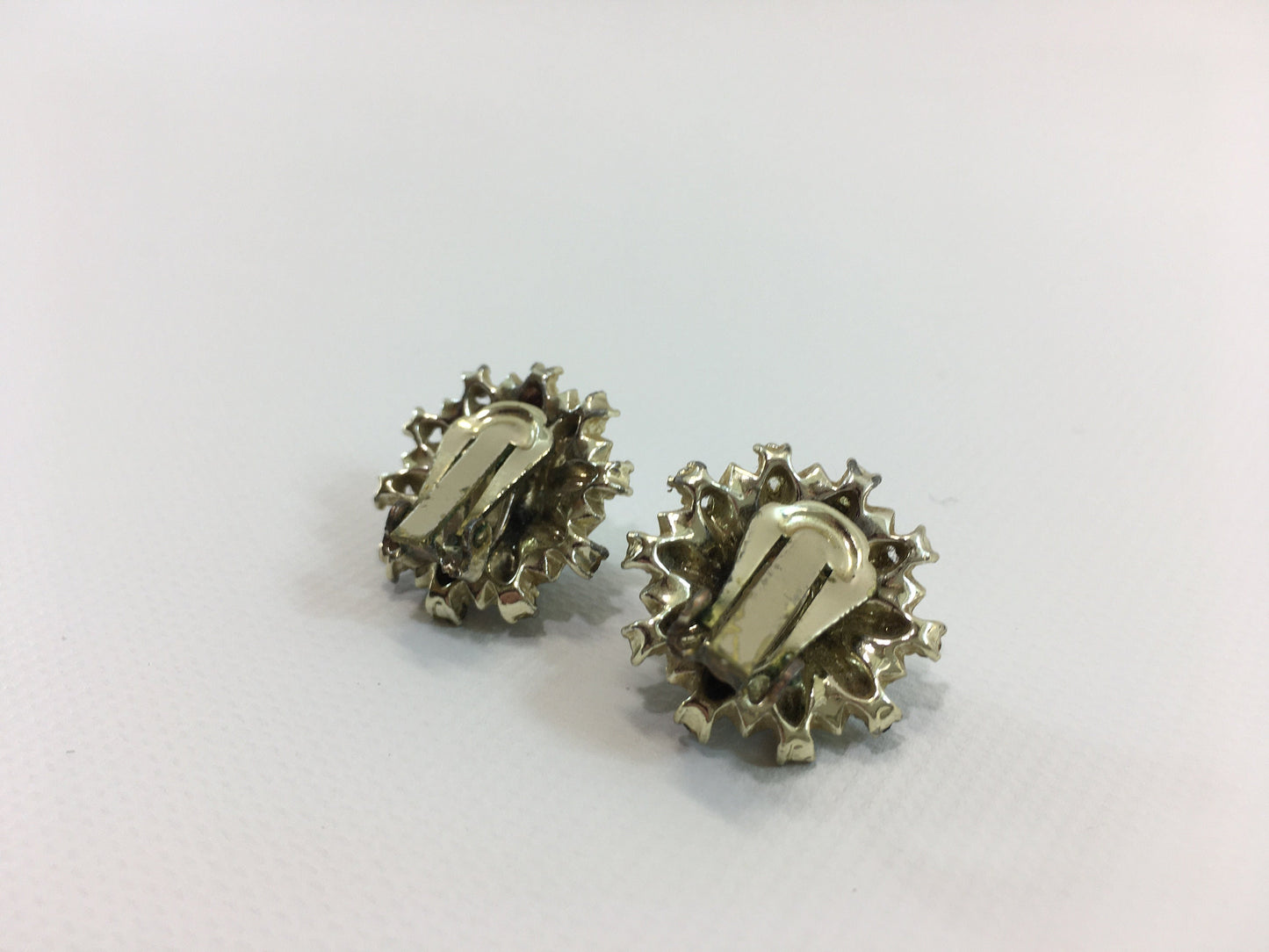 AB Clip On Earrings Gold Tone Aroura Borealis Rhinestone