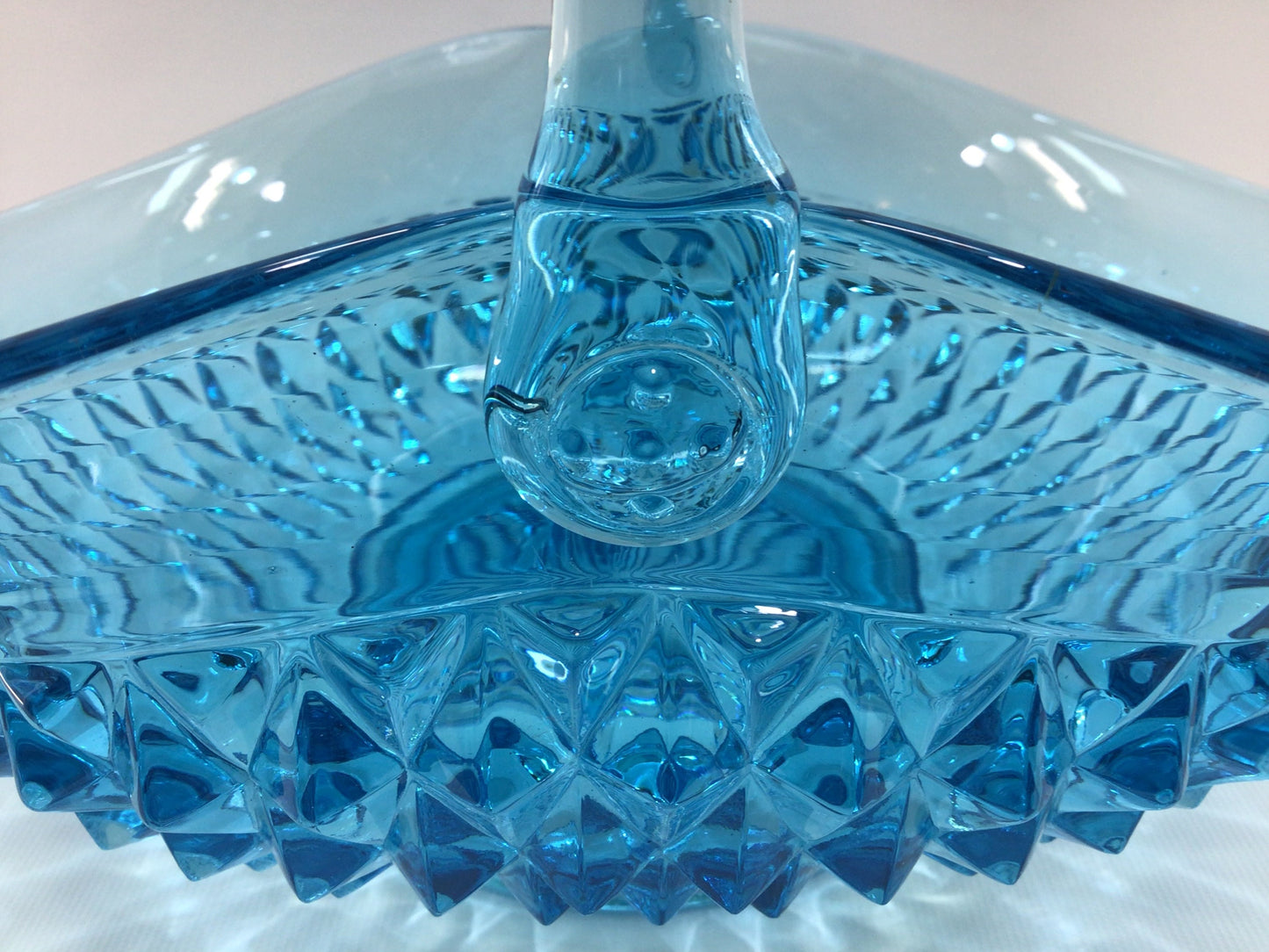 Blue Art Glass 13" Basket Vintage Tiara Indiana Glass Diamond Point Pattern