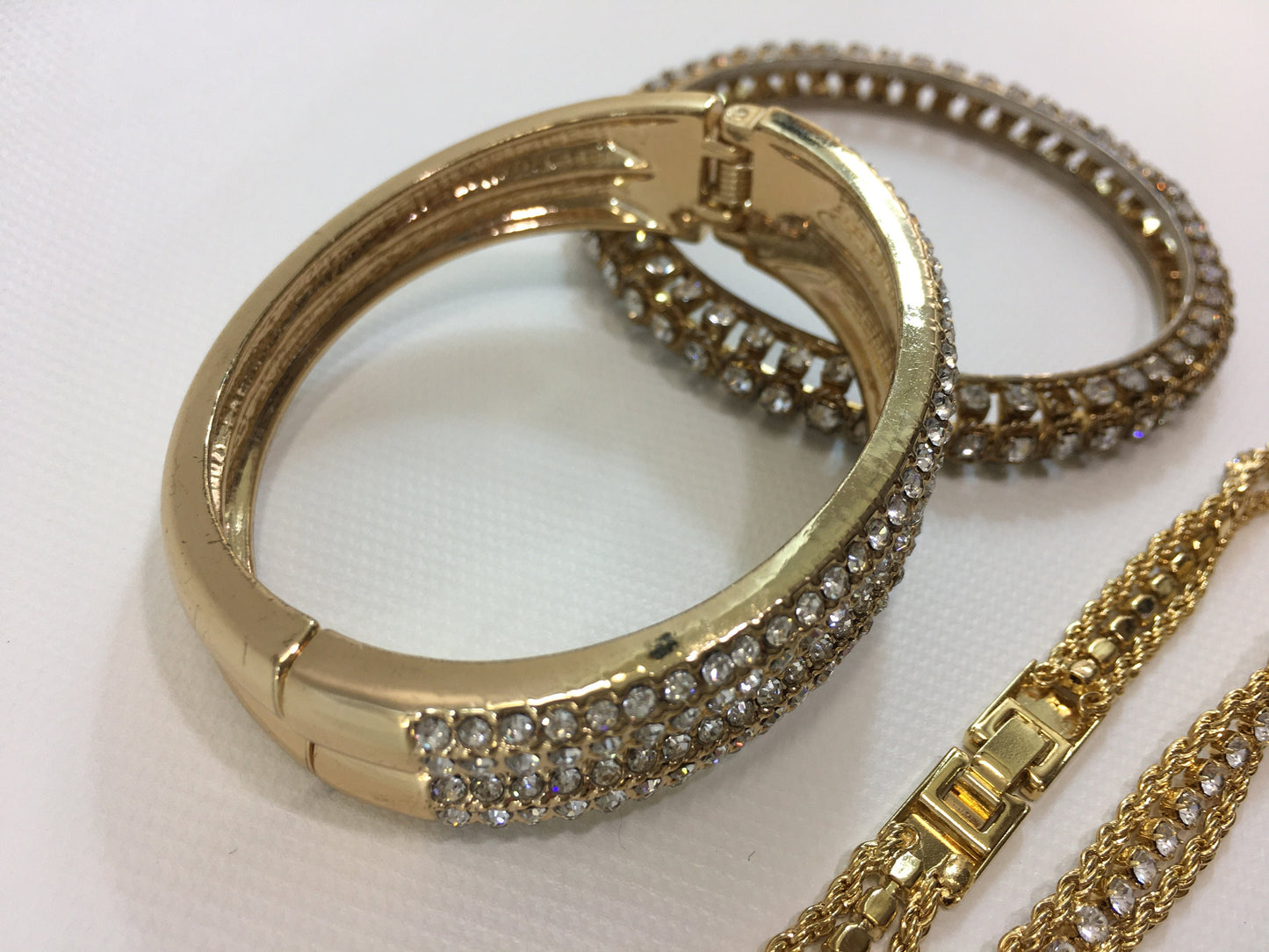 Gold Tone Rhinestone Bracelets Lot Tennis Cuff Vintage Fashion Jewelry