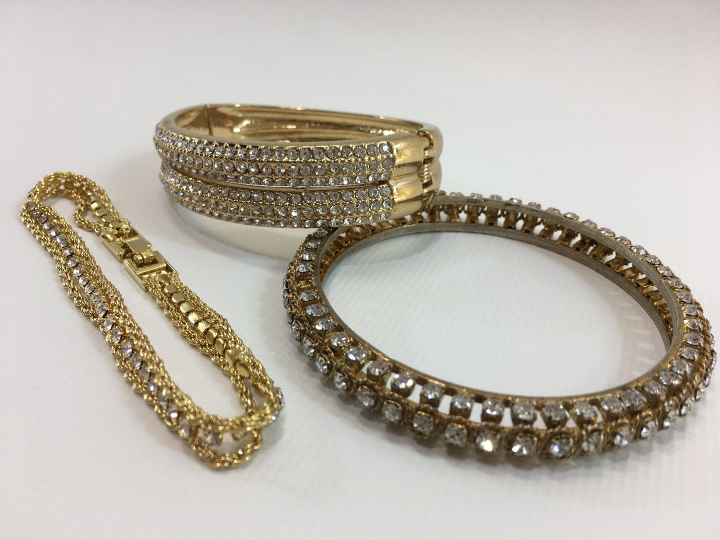 Gold Tone Rhinestone Bracelets Lot Tennis Cuff Vintage Fashion Jewelry