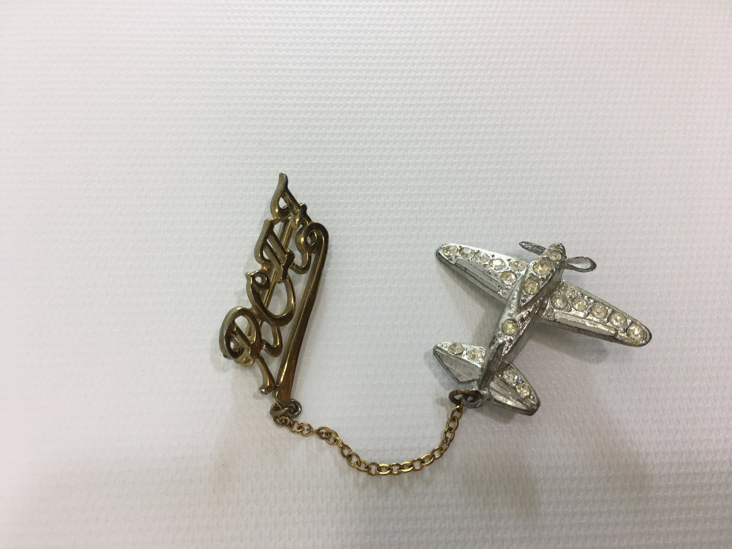 Royal Canadian Air Force Pin Gold Tone Air Plane Rhinestone Brooch