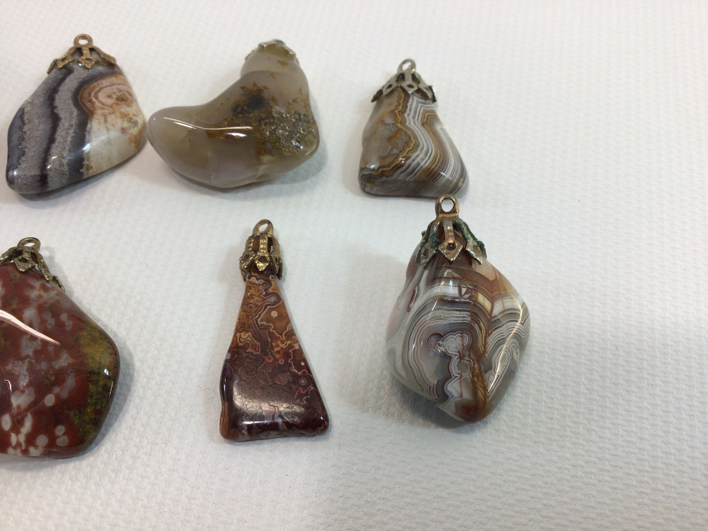 Polished 1" Agates Lot of 8 Pendants Multiple Colors