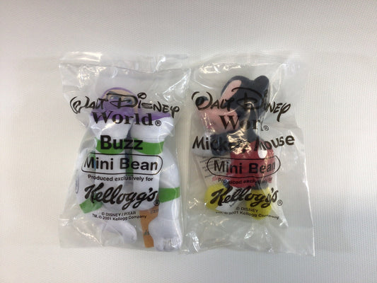 Cereal Box Premiums Plush Toys Buzz Lightyear and Mickey Mouse Mini Bean for Kellogg's 2001