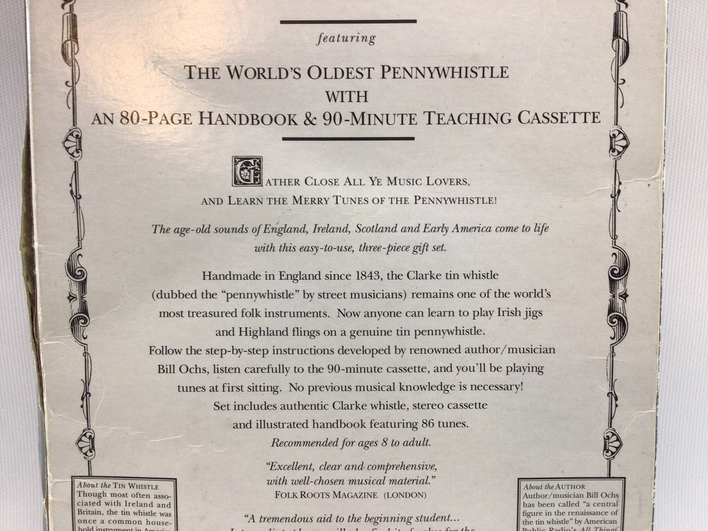 Vintage Clarke Tin Whistle Penny Flute with Instruction Book and Cassette Tape Gift Set