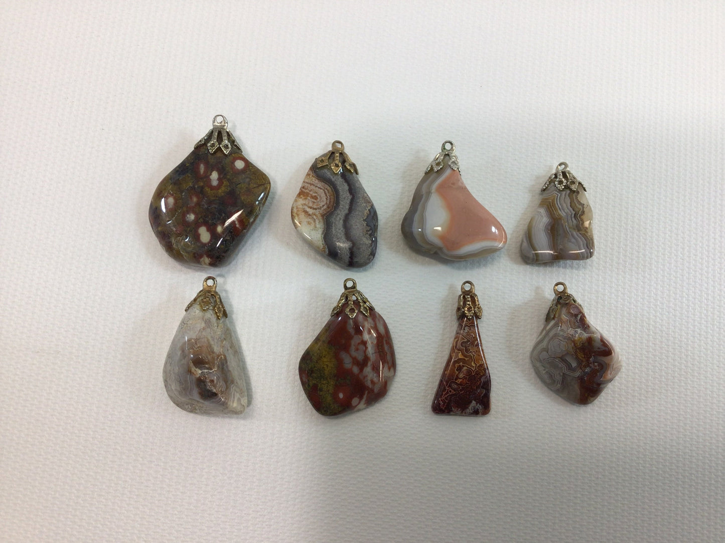 Polished 1" Agates Lot of 8 Pendants Multiple Colors