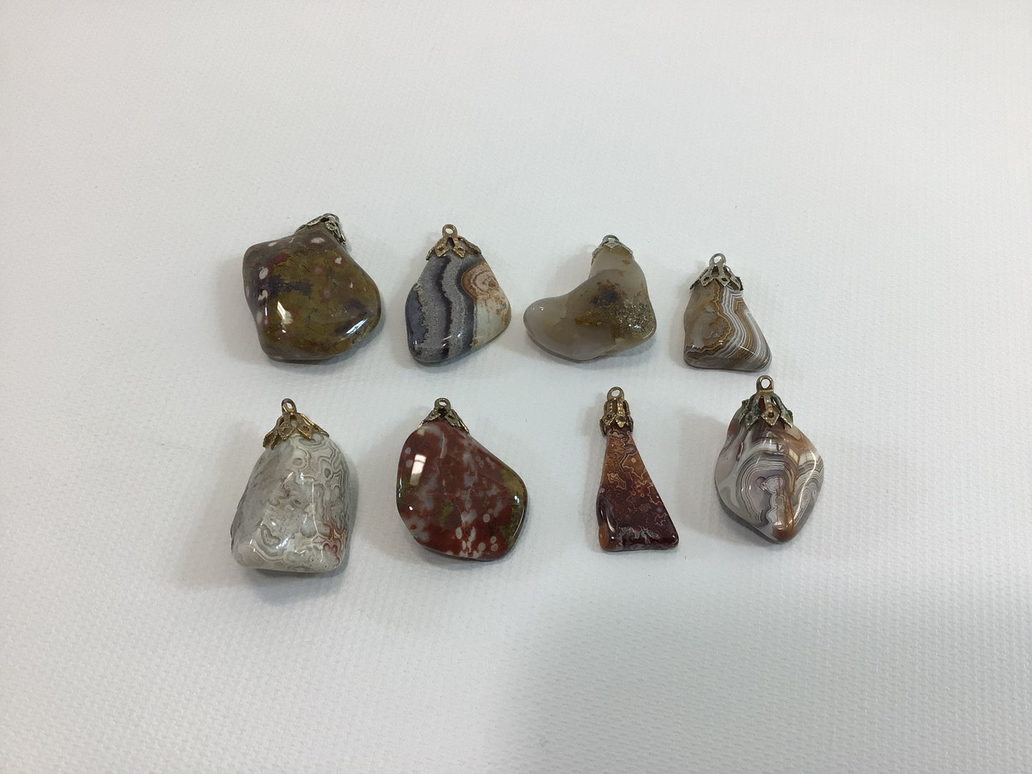 Polished 1" Agates Lot of 8 Pendants Multiple Colors