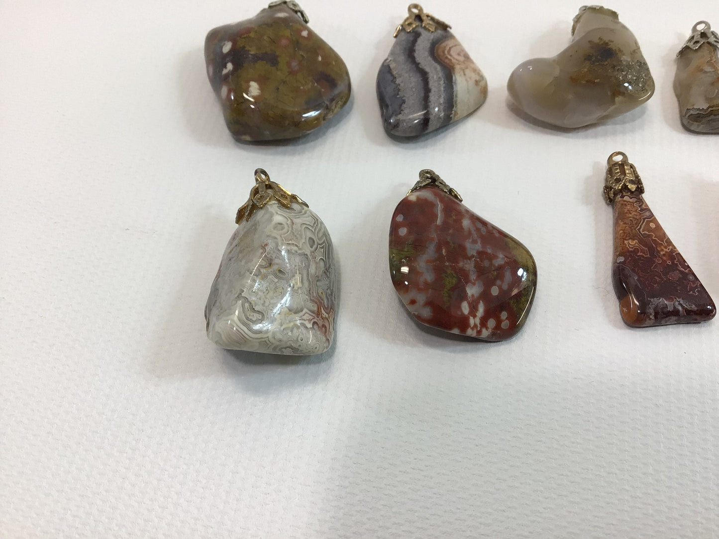 Polished 1" Agates Lot of 8 Pendants Multiple Colors